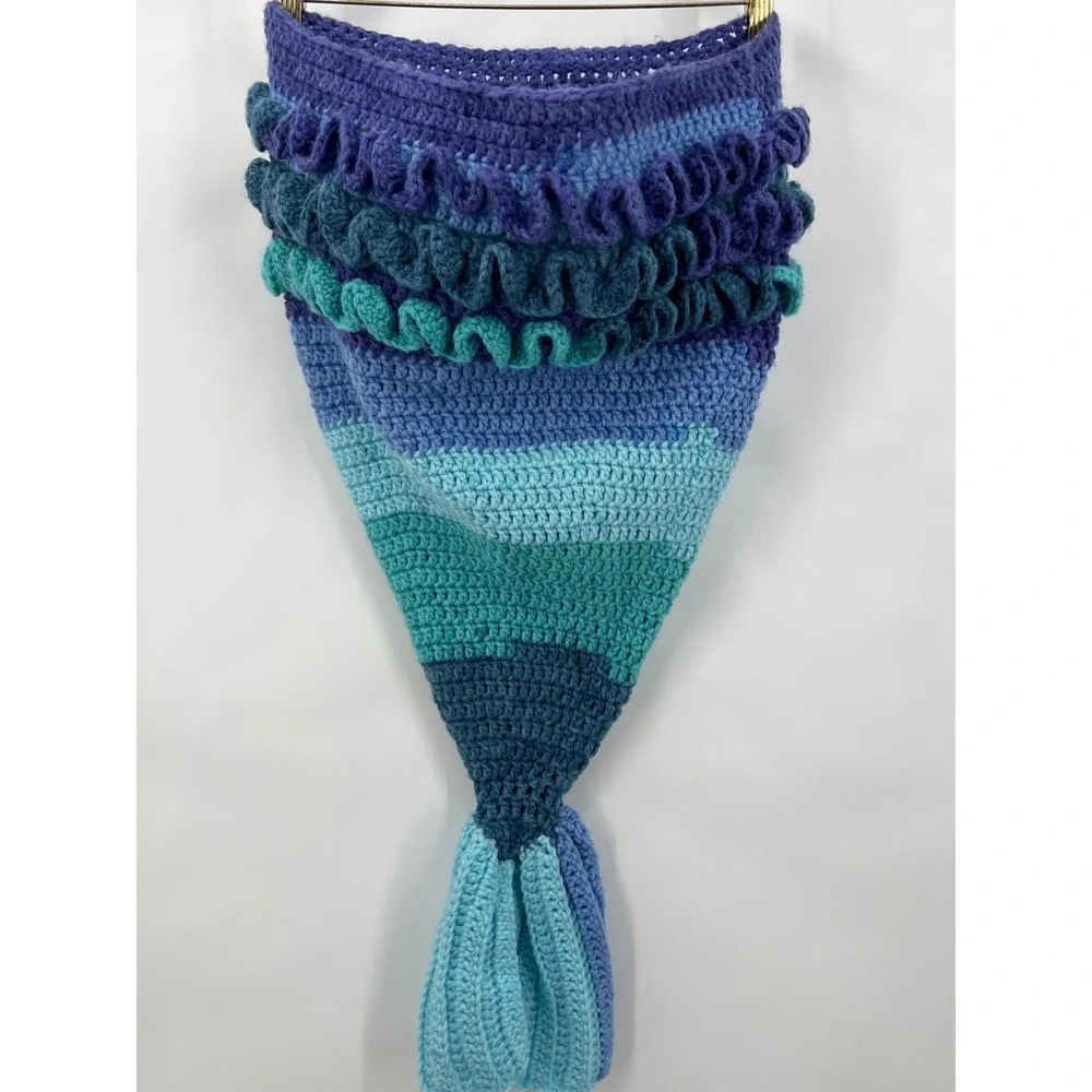 Hand Crochet Mermaid Tail Baby Blanket Toddler Photo Shoots Prop Fish Tail - Picture 1 of 5